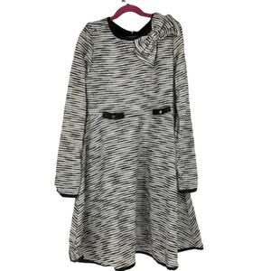 Bardot Junior Size 18 Black White Tiffany Knit Dress Bow Detail Stripe K17-19